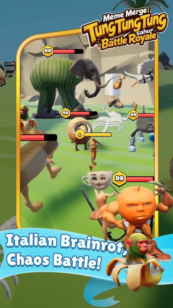 Tải Tung Tung Merge：Sahur Battle MOD APK v1.12 (Vô hạn tiền, Mở khóa) Screenshot 1